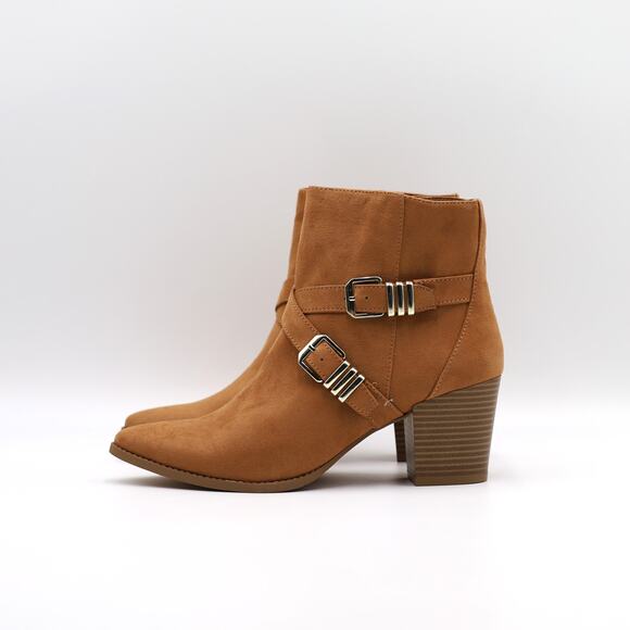 Sun+Stone Women Tan Faux Suede Elyssaa Pointed-Toe Buckle Ankle Booties Size 8.5 - Picture 5 of 7